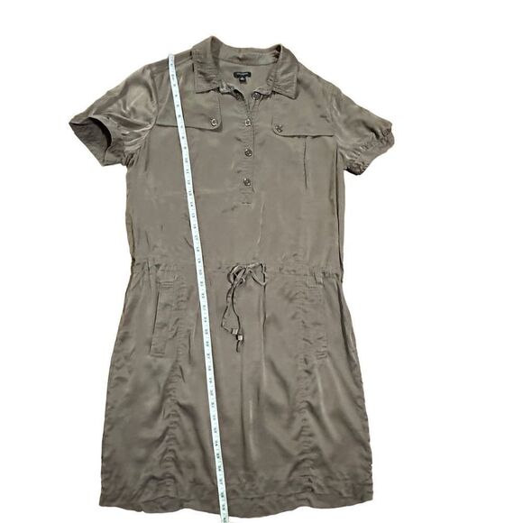 Ann Taylor 100% Silk Bronze Brown Cargo Utility Shirt Dress sz 14 - Picture 8 of 11